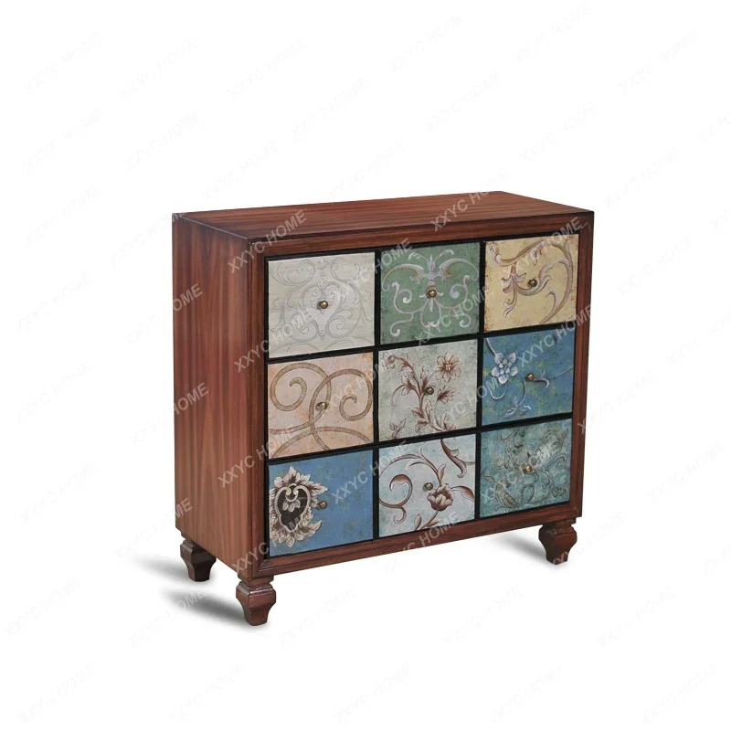three-bucket cabinet living room solid wood storage storage double door retro drawer porch cabinet
