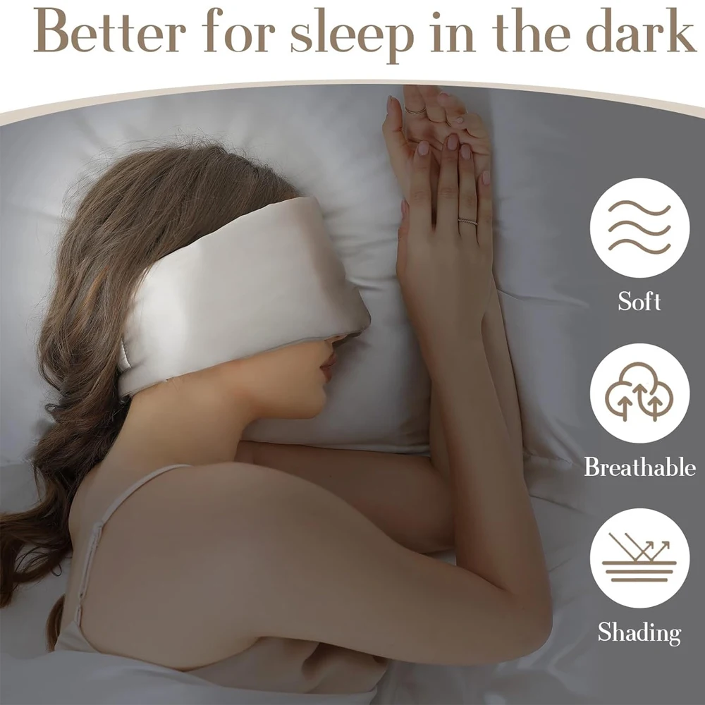 100% Natural Silk Sleep Mask, Soft and Smooth Eye Mask, Sleep Aid Eye Mask, Nighttime Light Blocking and Breathable Eye Mask