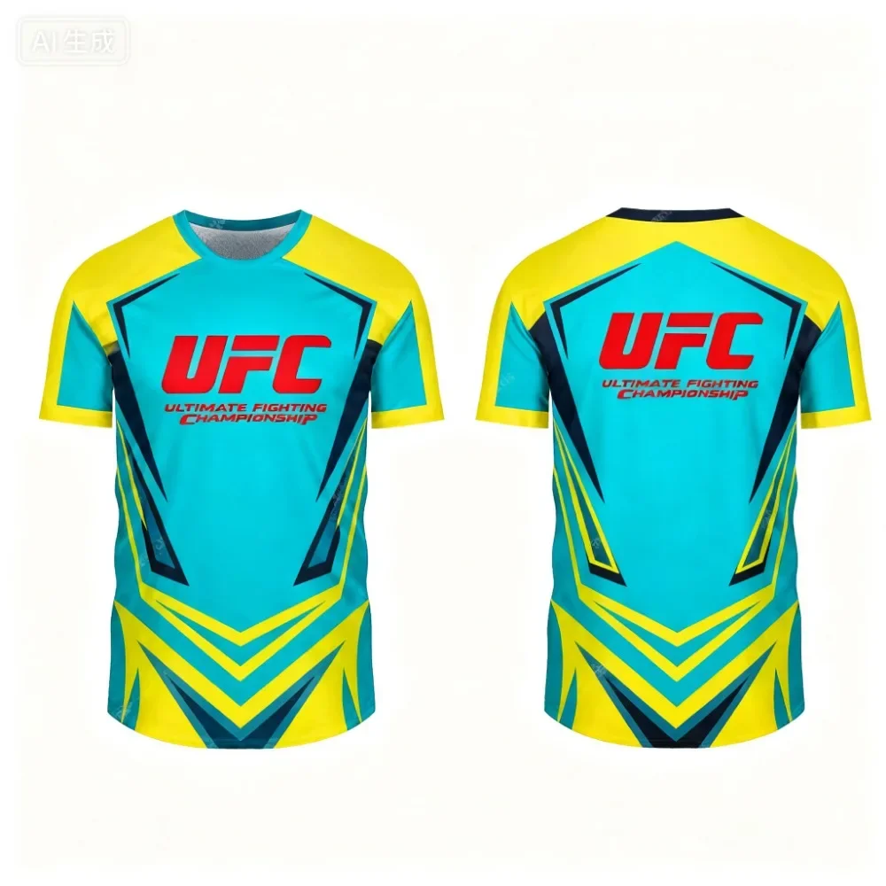 2025 موضة تنفس UFC ثلاثية الأبعاد مطبوعة الرجال القتال الصيف جديد الجولة الرقبة تي شيرت الرياضة في الهواء الطلق قصيرة الأكمام القتال