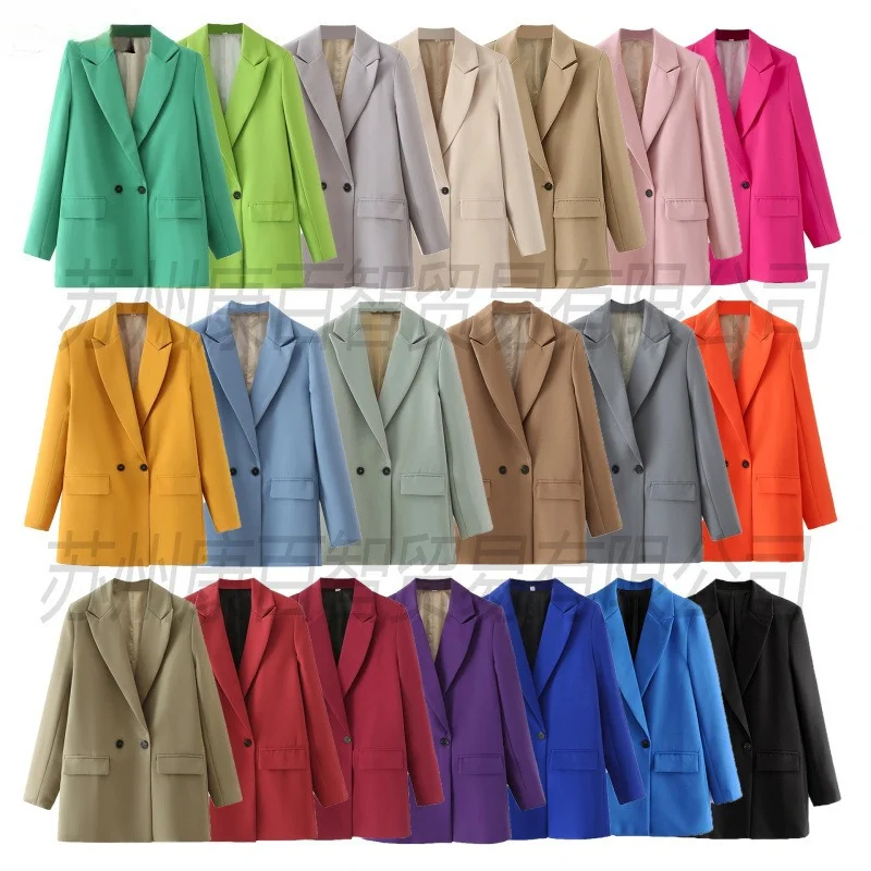 

25-цветный женский весенне-осенний однотонный пиджак в европейском стиле с лоскутным дизайном, женское пальто, женский пиджак