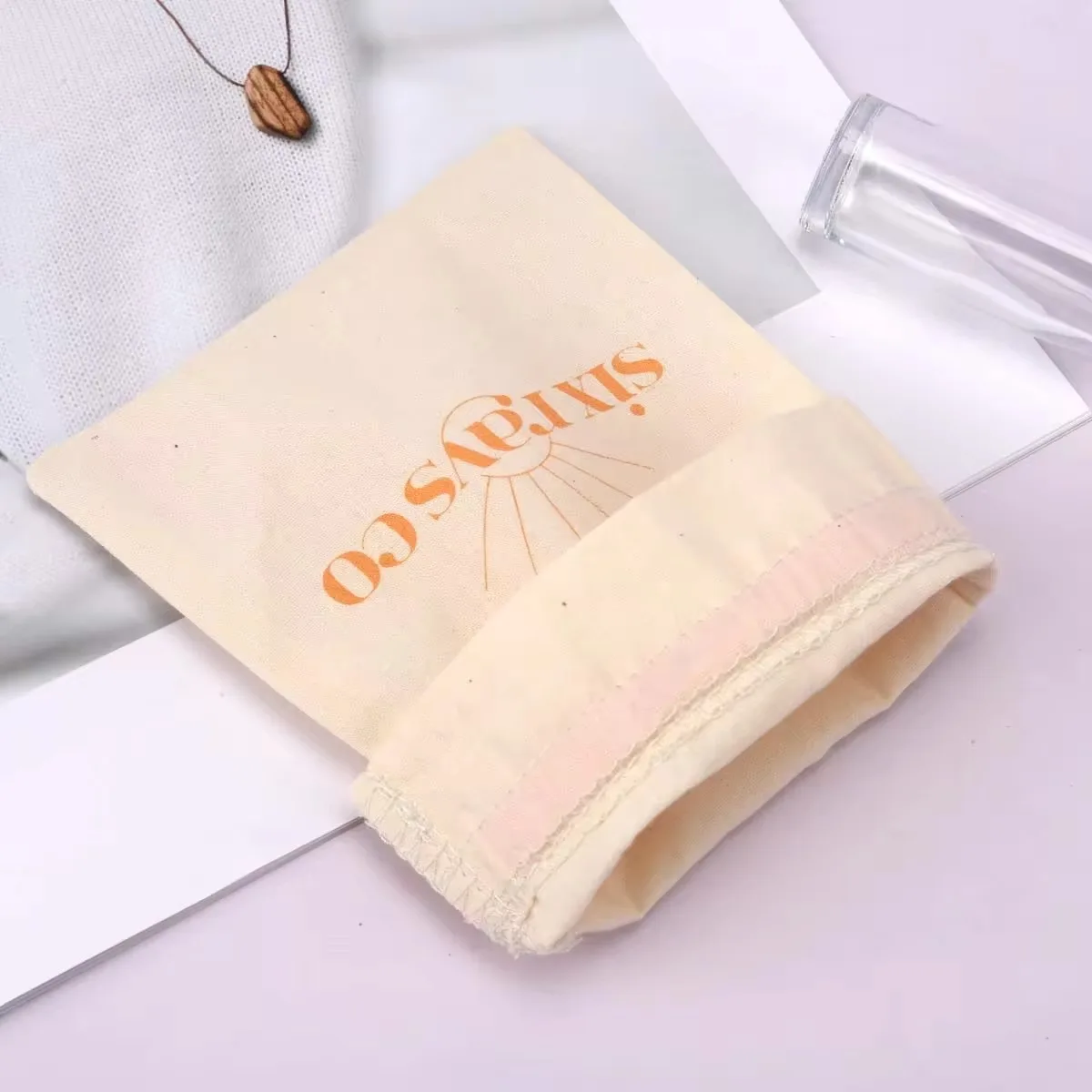 Custom Logo Printed Organic Cotton Bag Drawstring Eco Jewelry Gift Wedding Packing Dust Pouch