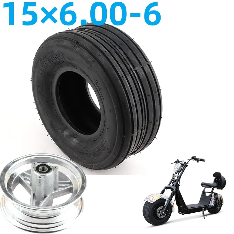 

15x6.00-6 Tubeless Tires 6 Inch Vacuum Tire with Wheel Rim for Small Harley ATV Electric Scooter Lawn Mower Kart