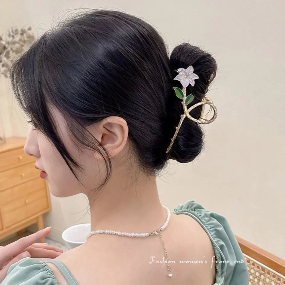 Neue Süße Metall Blume Haar Klaue Clip Pferdeschwanz Greifen Haar Clips Shark Clip Frau Haarnadeln Für Mädchen Haar Zubehör Kopfschmuck – Detail 9