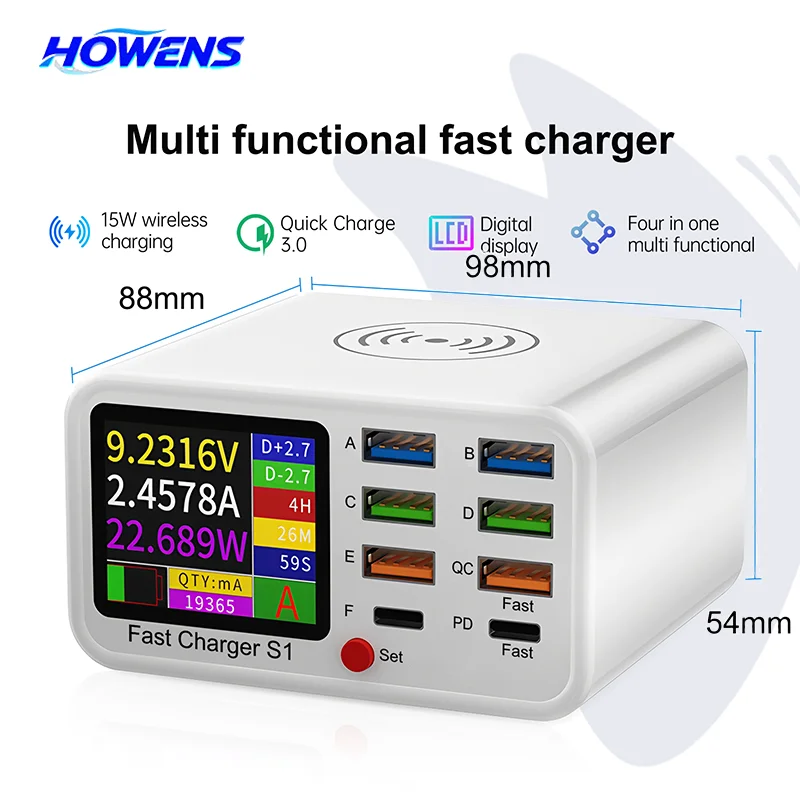 8-port USB Multi Functional Wireless Fast Charging Station Visual Current Detection Charger For Mobile Phone iPad Flash