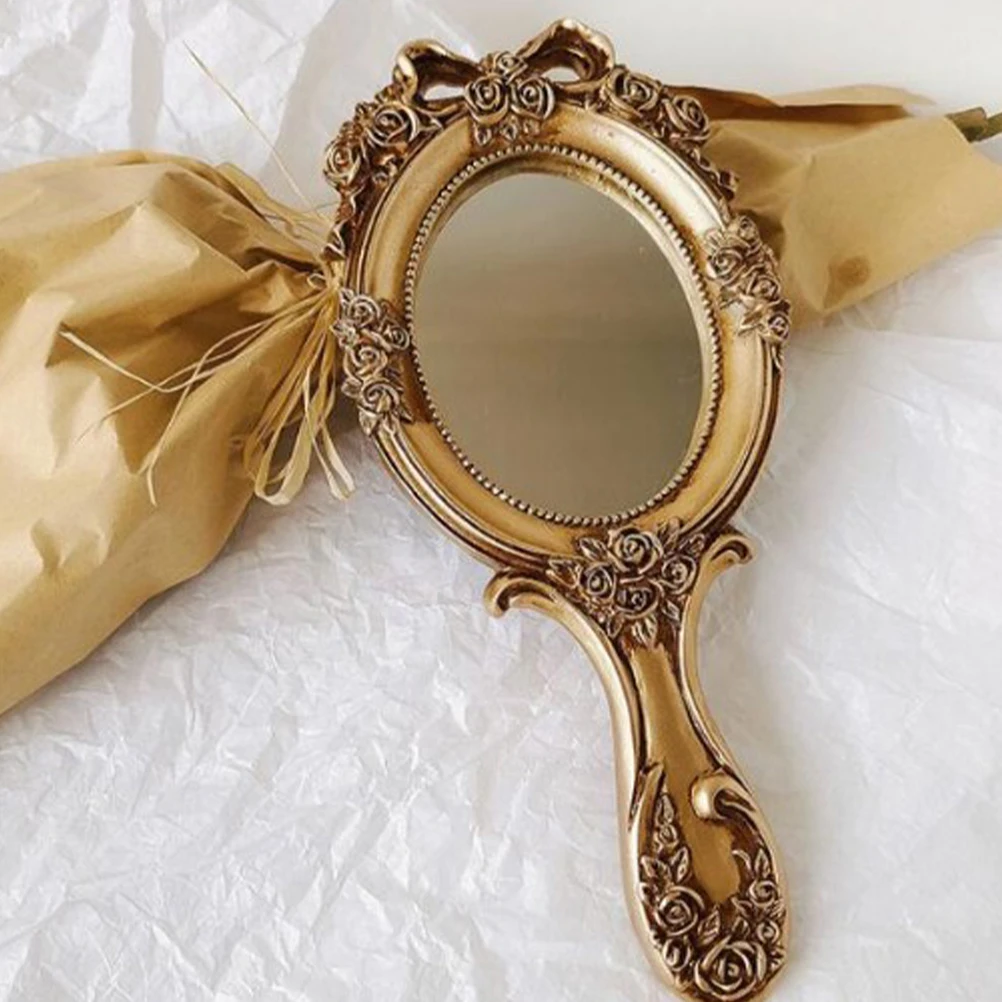 

2Pcs European Vintage Hand Mirror Portable Travel Makeup Mirror for Women High Definition Reflection Elegant Design