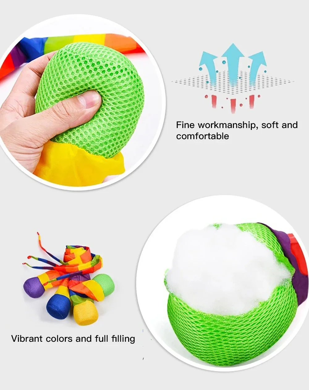 Palla da lancio a mano per asilo, sacco di sabbia, palla arcobaleno, giocattolo divertente, nastro, palla morbida, giocattoli per bambini, allenamento, fitness fisico, oggetti di scena all'aperto