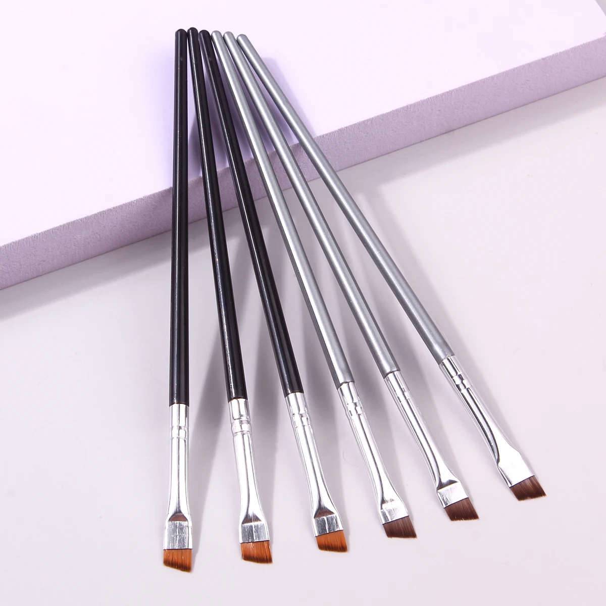 6 szt. Zestaw pędzli do makijażu cienkiego eyelinera delikatne pędzle do eyelinera profesjonalny kątowy pędzel do brwi wysokiej jakości narzędzie do makijażu konturowego brwi