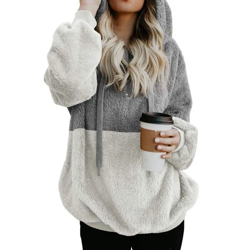 Fashion Women Over size Hoodies Sweatshirt Solid Color Fluffy Hooded Tops Outwear for Women Female