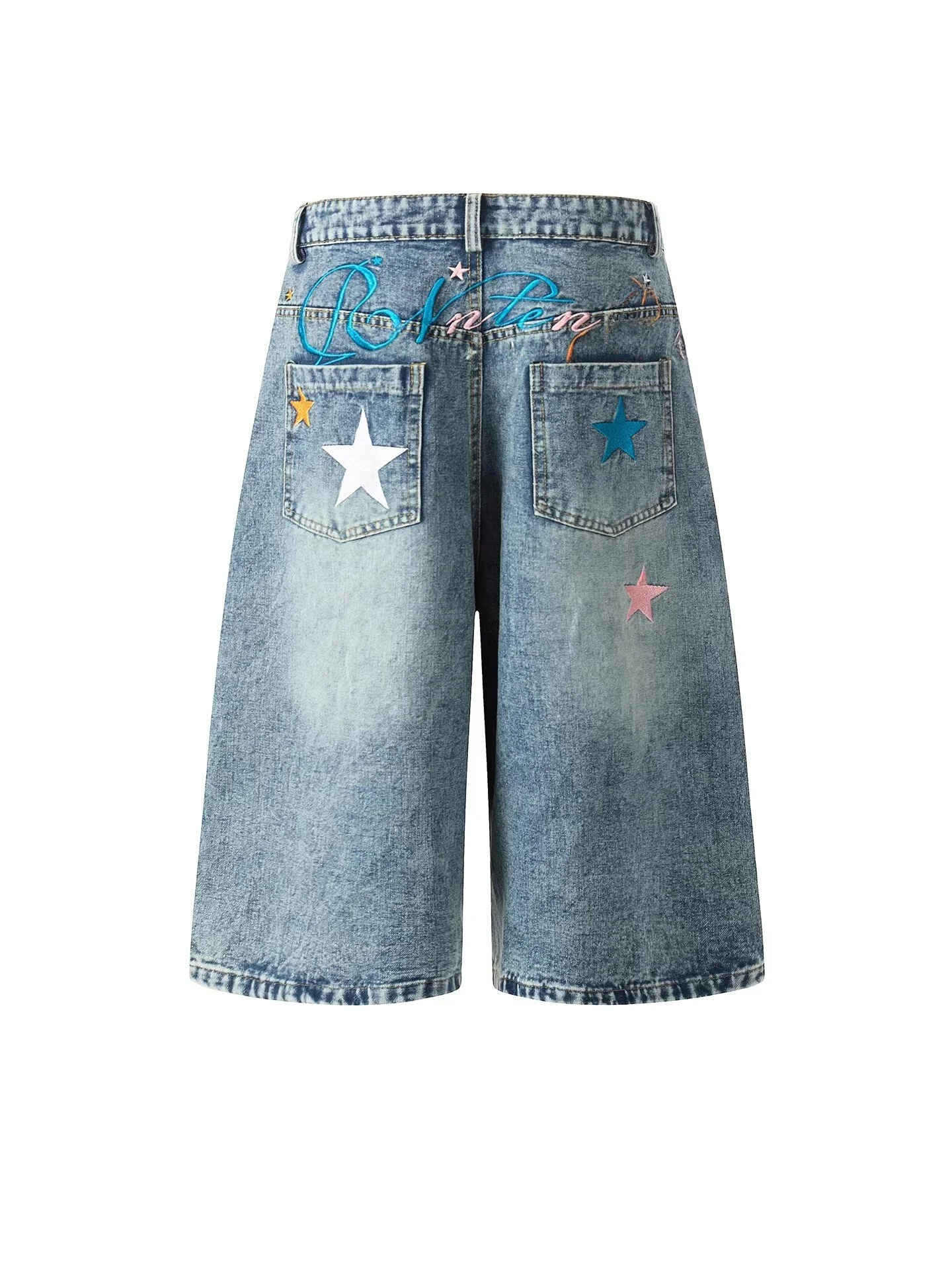 

Retro American Trendy Brand Embroidered Washed Denim Jeans Men's Casual Loose Wide Leg mid Waist Pants for All Genders