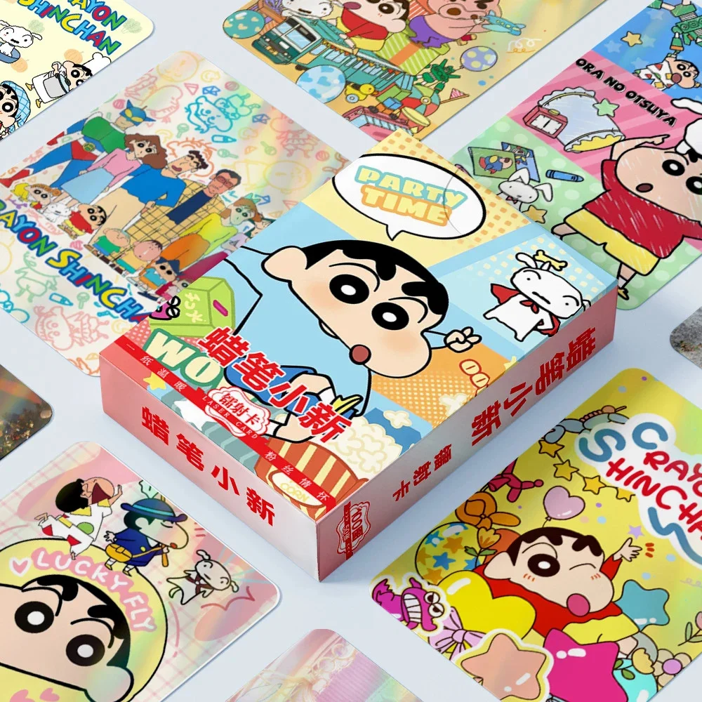 50/55Pcs Kawaii Crayon Shin-chan Anime Cards Box Cartoon Crayon Shinchan Collection Cards Toys Christmas Kids Boys Girls Gifts