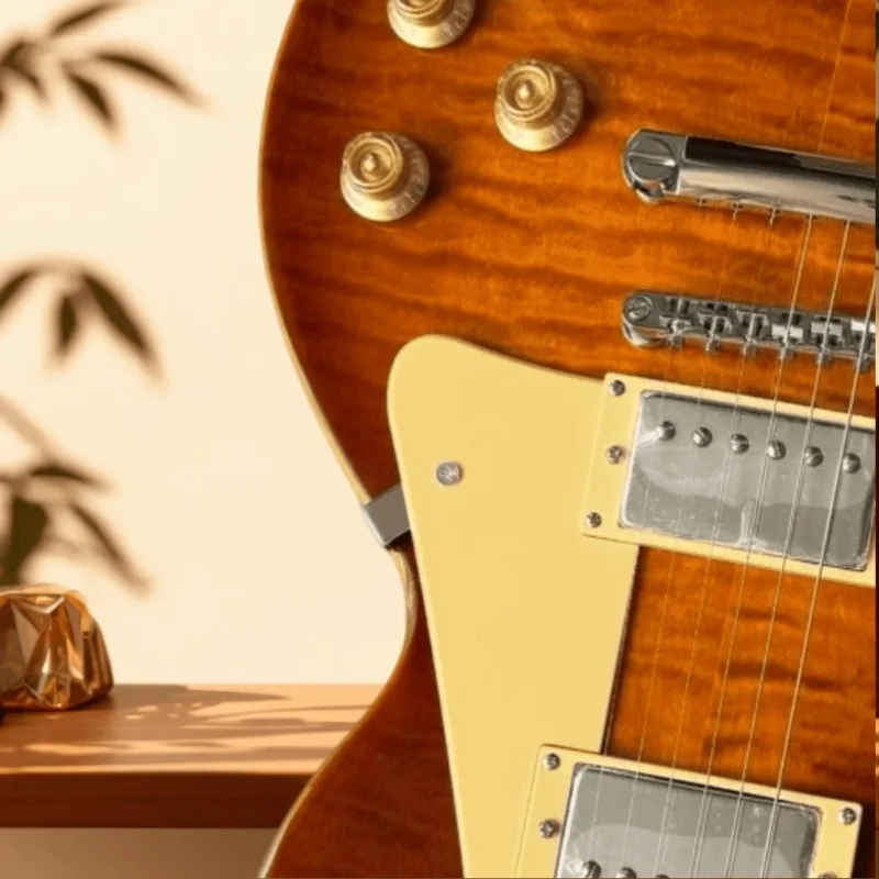 6 String LPS Style Electric Guitar Amber Tiger Flame Top Dual Humbucker Pickups Home-schooling Unisex Beginner