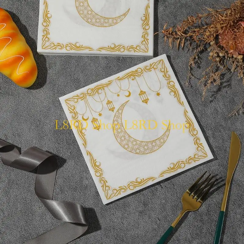 L8RD Large Size Square Paper Napkins with Gold Foils Moon Pattern Disposable Napkins
