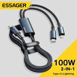 Essager 2 in 1 100W 5A Fast Charging USB Type C Cable for iPhone Charging Cable for Samsung Xiaomi Charger Cable