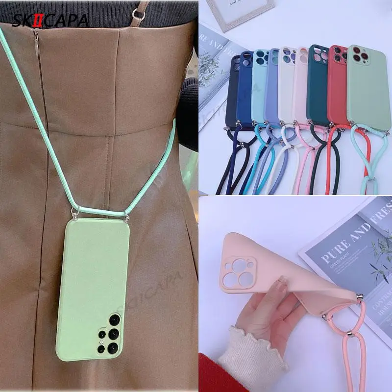 Umhängetasche Halskette Kordel Lanyard Silikonhülle für Samsung S23 Ultra S21 S22 Plus S20FE S10E S9 Note 20 10 Plus Weiche TPU-Abdeckung