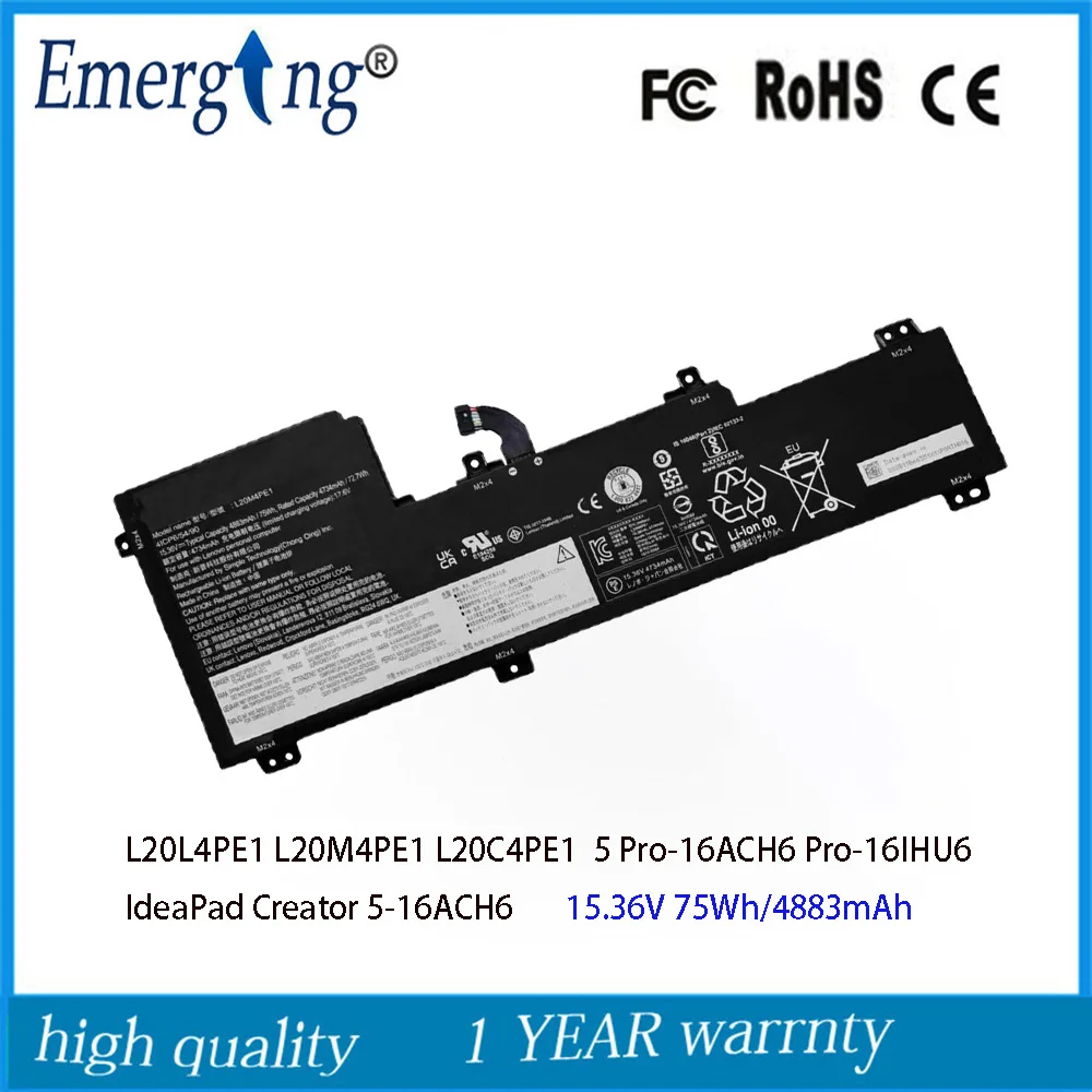 15.36V 75Wh Laptop Battery L20L4PE1 L20M4PE1 L20C4PE1 For Lenovo Ideapad 5 Pro-16 ACH6 ARH7 SB11B66553