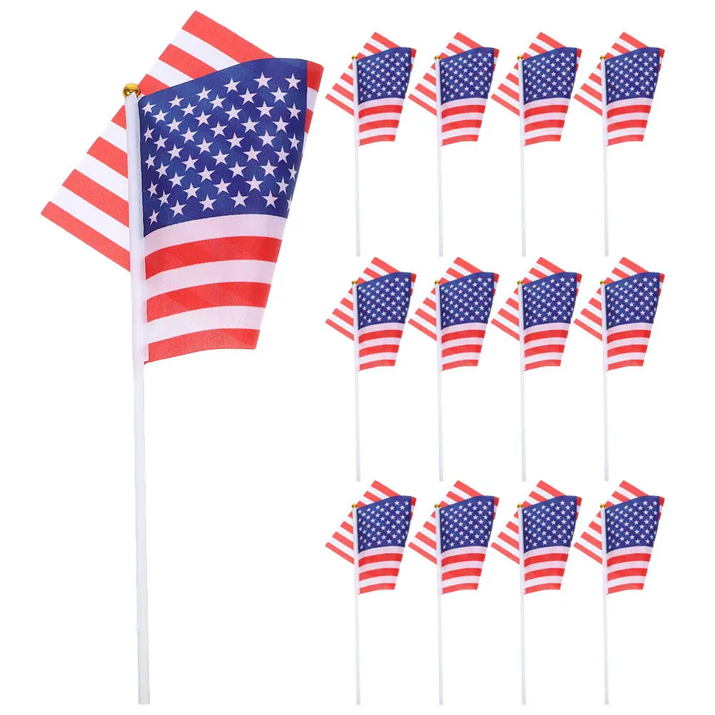 15Pcs Handheld American Flags Small Us Flags on Stick Vibrant Colors for 4Th of July Memorial Day Veterans Day Patriotic Events