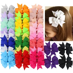 24pcs/lot Solid Colors Hair Bows With Clip For Kids Girls Grosgrain Ribbon Hairgrips Boutique Hairpins Headwear Hair Accessories