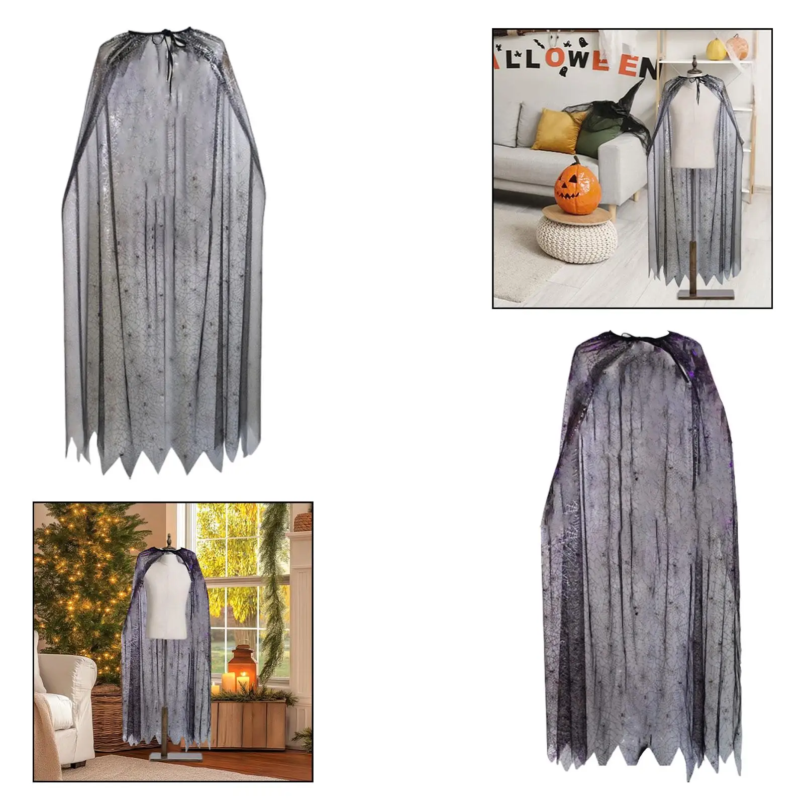 

Halloween Spiderweb Cape Fancy Dress Gothic Wizard Steampunk Poncho for Carnival Role Play Spooky Celebration Events