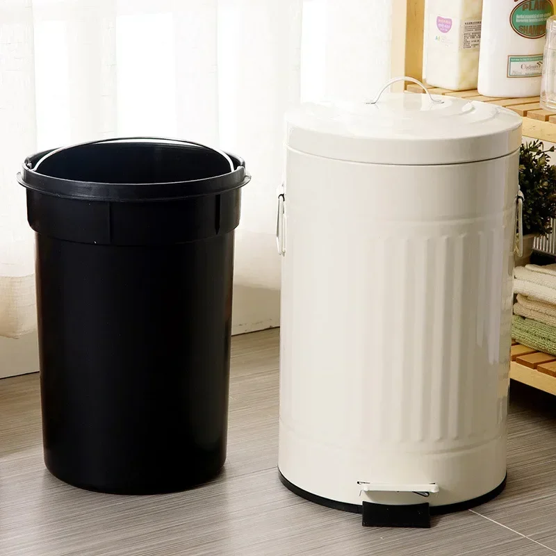 Metal Lid Built-in Trash Can Kitchen High Office Pedal Bedroom White Living Room Trash Can Bathroom No Odor Lixeira Waste Bins