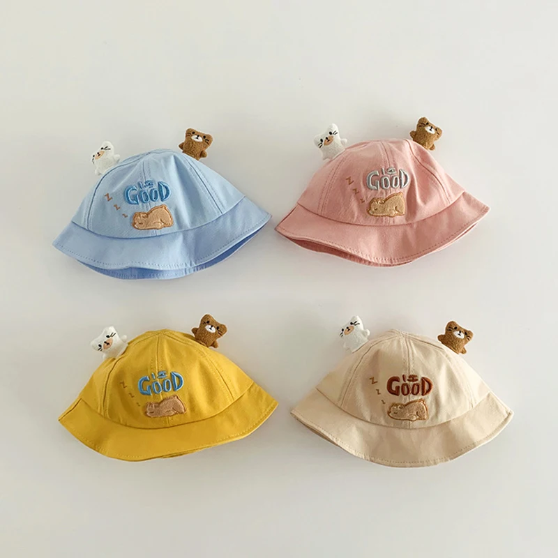 

Korean Cartoon Bear Baby Bucket Hat Summer Casual Baby Boys Girls Sun Hat Soft Infant Toddler Panama Fisherman Cap