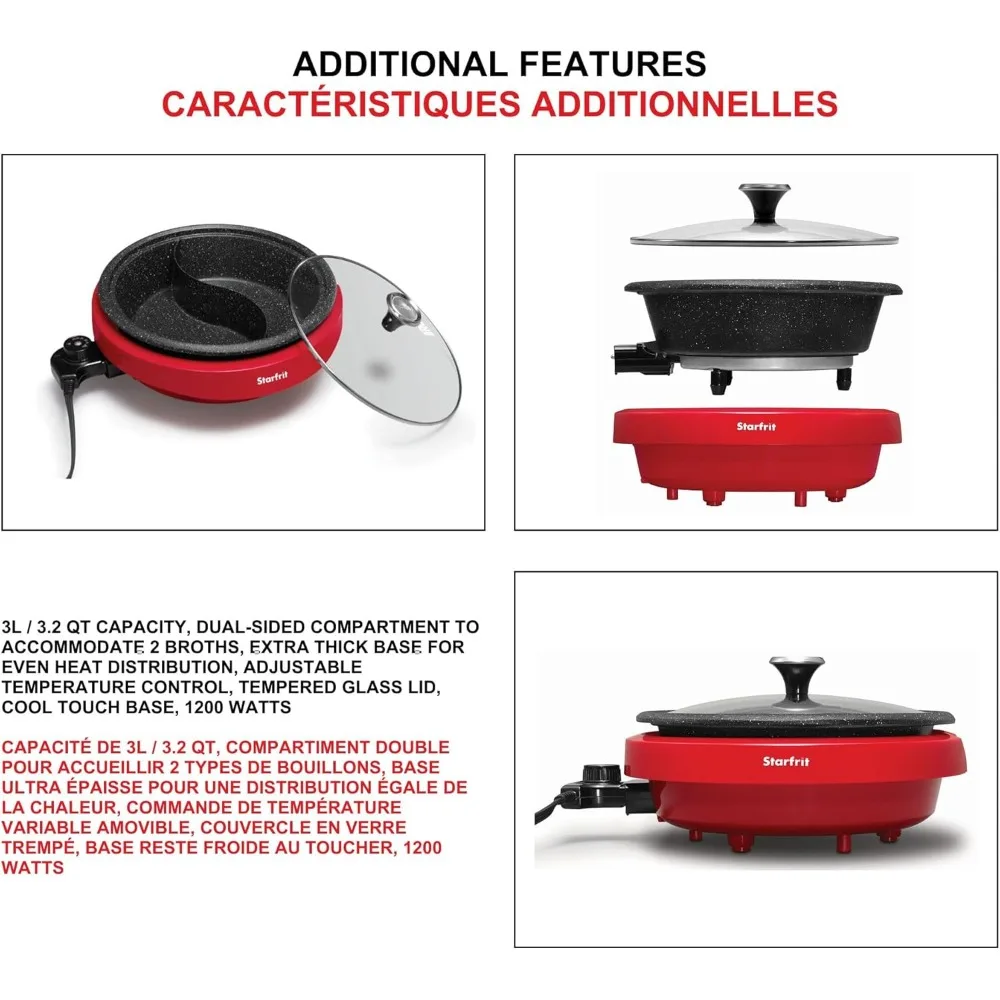 Der doppelseitige elektrische Hot Pot von Rock – 3 l – Rock.Tec Antihaftbeschichtung, variable Temperaturregelung, 1200 W