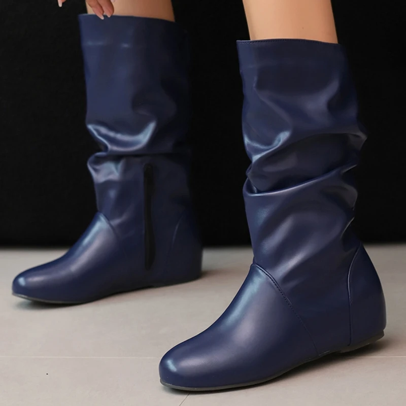 

Модные женские ботинки до середины икры, удобные короткие ботинки, увеличивающие рост, синяя, красная, черная, белая обувь, женская обувь, большой размер 50,
