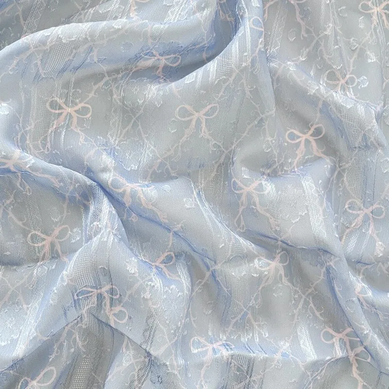 

50x150cm Bow Lace Jacquard Print Fabric For Sewing Dress Clothes Bow Chiffon Material DIY Curtain Dress Soft Cloth New