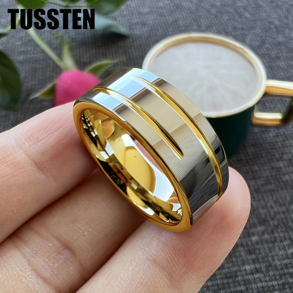 Dropshipping TUSSTEN 8MM Men Women Flat Wedding Band Tungsten Finger Ring 2 Grooves Finish Great Workmanship Comfort Fit image 4