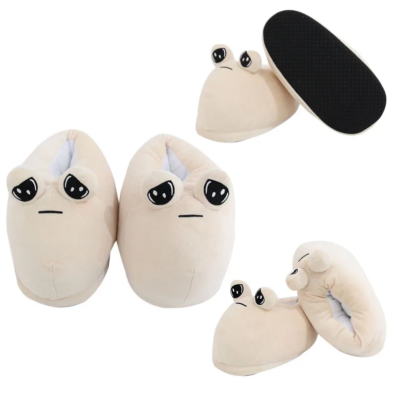 The Maw Pou Cotton Slipper Anime Plush Slippers Kawaii Cartoon Soft Stuffed Fluffy Thick Alien Pou Doll Birthday Gift