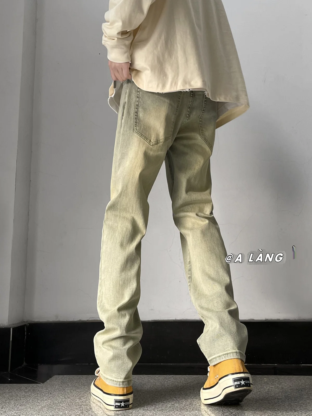 

Мужские джинсы American Sle Mud Dye, винтажные, в стиле High Street, модные, приталенные, прямые, молодежные, из хлопка...