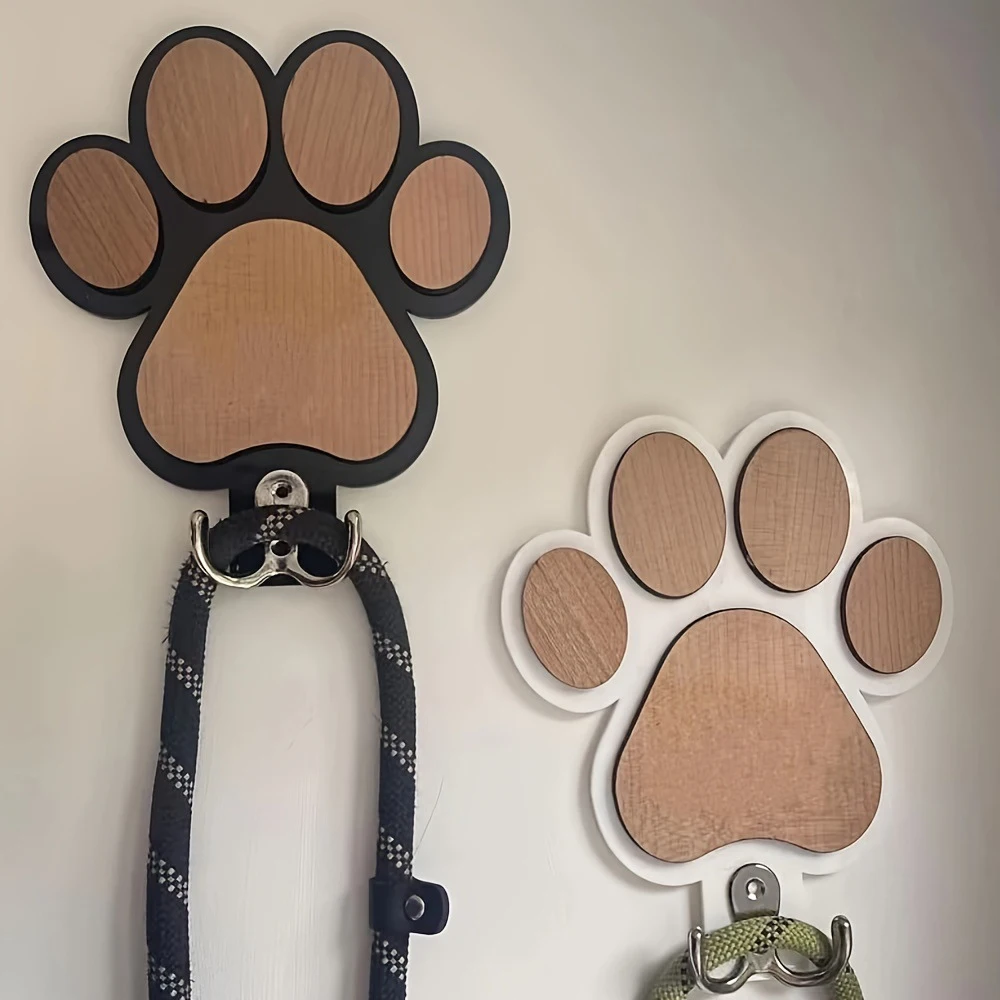 Paw Print Dog Leash Hanger Wall Hook Wooden Coats & Collars Holder Claw Design Gift for Dog Lovers