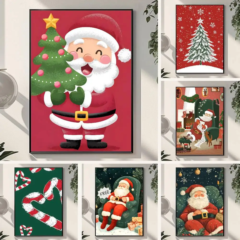 Santa Claus And The Christmas Tree Poster Art With Prints Home Bedroom Living Room Decoration Gift