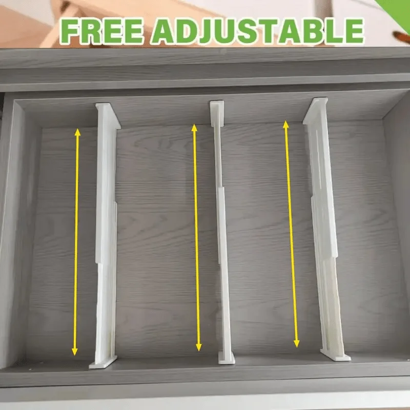 5PCS Adjustable Drawer Divider Set, Plastic Expandable, No-Drill, for Deep/Shallow Drawers, Underwear Socks Kitchen Desk Storage