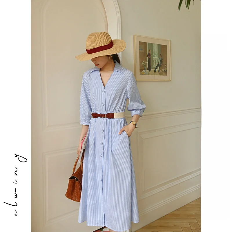 

Оригинальный женский кардиган Elwing с сине-белыми полосками, на одной пуговице, с завязками на талии, весенний дизайн