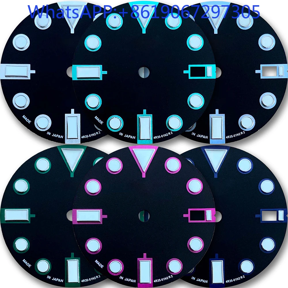 Classic Black Matte Colorful Markers Watch Dial Suitable for NH35/36 Automatic Movement Green lume nh35 case Mod Parts