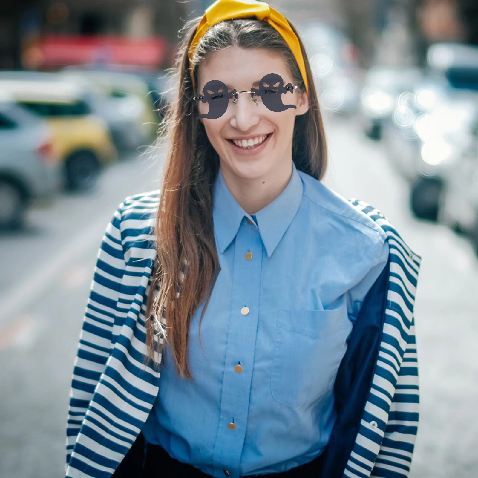 

1 Pair Rimless Ghost Shape Sunglasses Cool Party Eyewear For Beach Disco Events Uv Protection Frameless Shades Women Men Funky