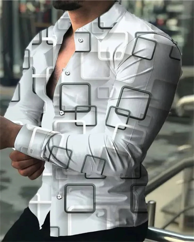 2023 Luxury Men\'s Shirt Floral Pattern Lapel Long Sleeve Shirt Outdoor Street Fashion Clothing Designer Casual High Quality