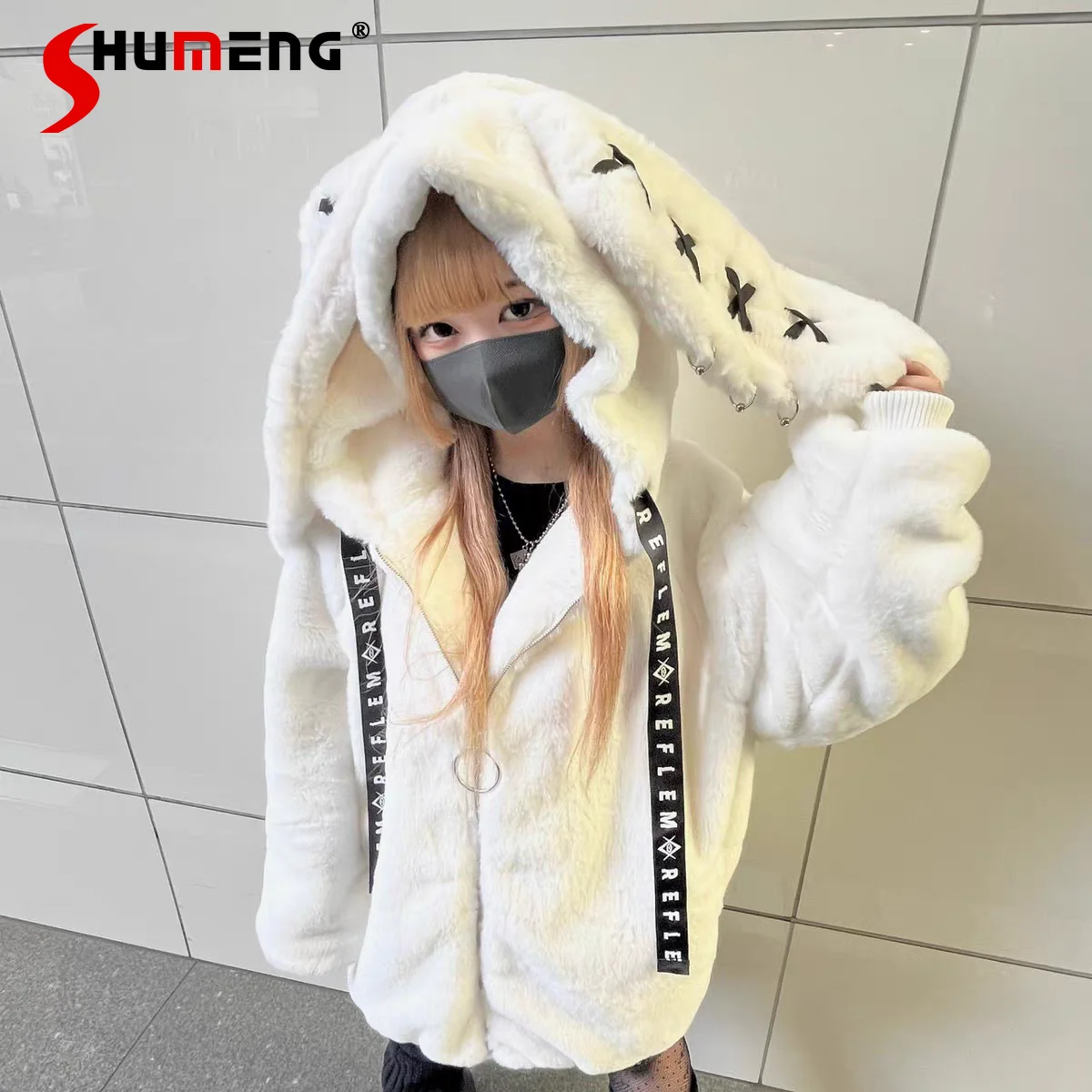 

Японская субкультурная панк-готическая милая утепленная хлопковая одежда: плюшевое пальто с кроличьими ушками, массовое производство, осень-зима