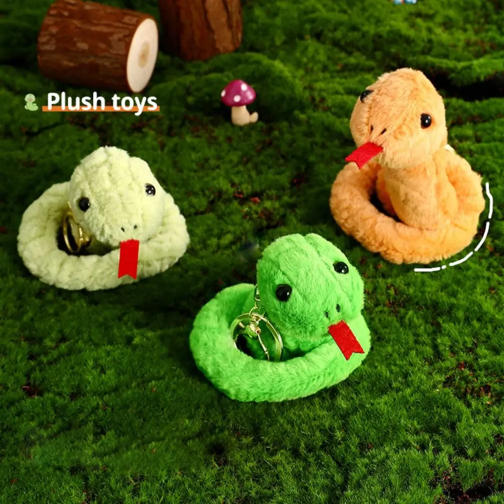 Funny Cartoon Animal Snake Keychain Furry Cute Snake Stuffed Dolls New Year Soft Plush Toys Pendant Children