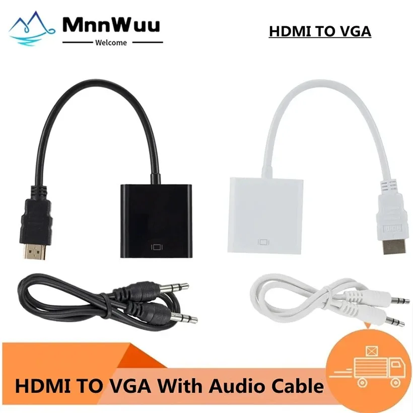 MnnWuu HDMI-compatible to VGA Adapter Cable Male To Famale Converter for1080P Digital to Analog Video Audio For PC Laptop Tablet