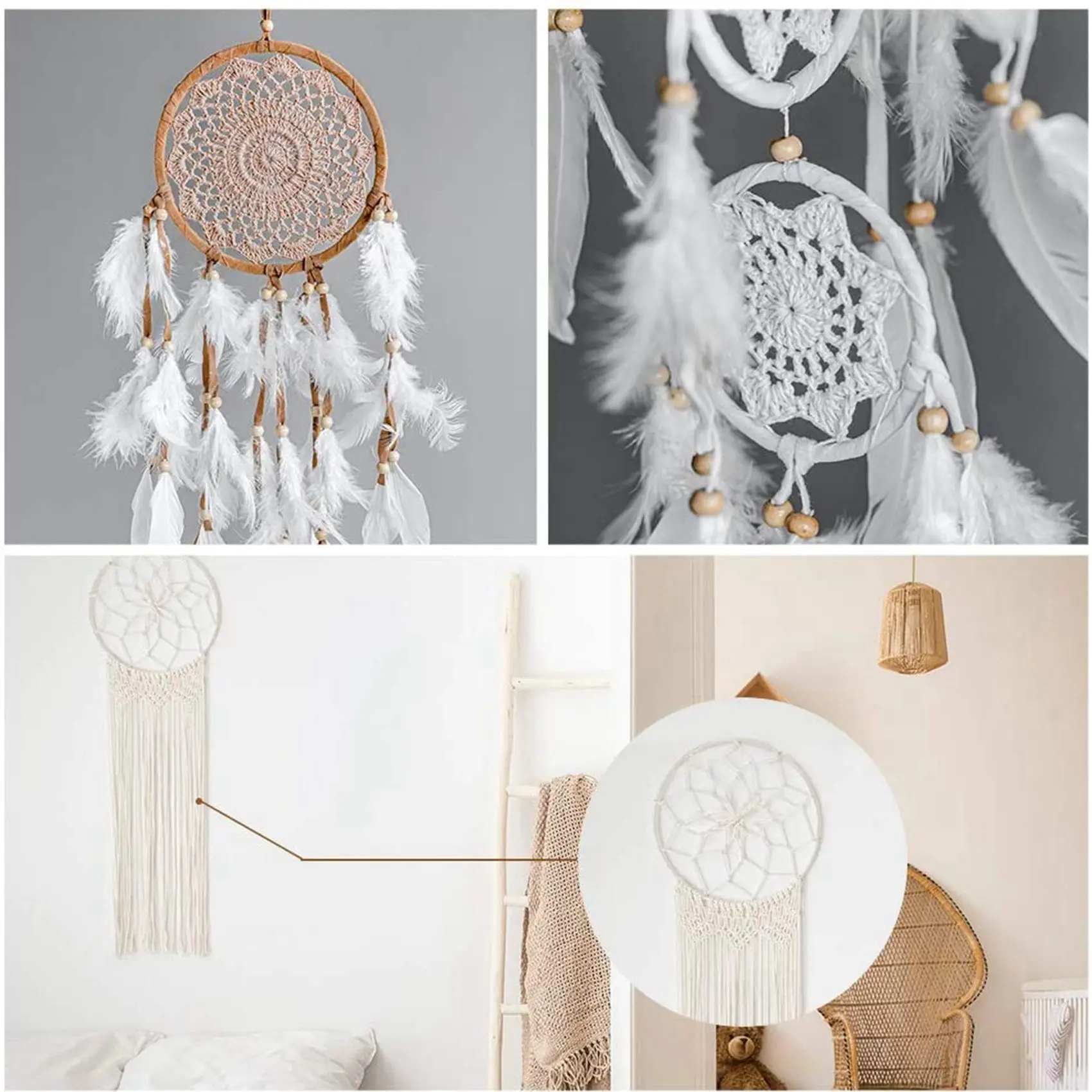 B84B 24 Pack 6 Sizes Wooden Bamboo Floral Hoop Wreath Macrame for Craft Hoop Rings for DIY Dream Catcher Wall Decor