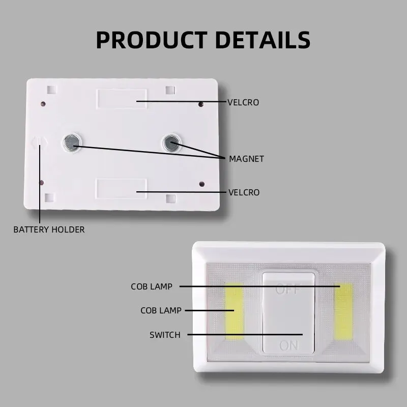 COB LED Switch Light Night Light Wall Lamp Kichen Light Closet Lamps Emergency Lamp Jiguoor Battery Powered Light