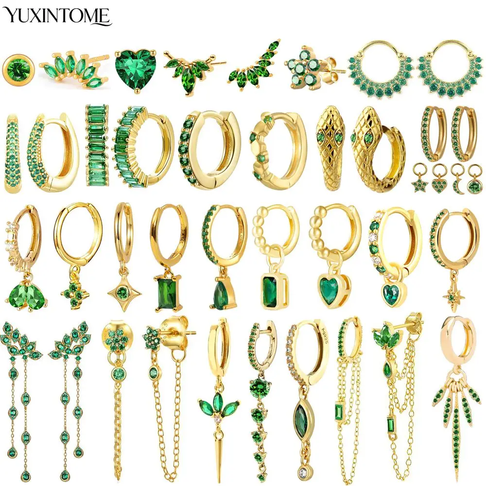 

925 Sterling Silver Ear Needle Hoop Earrings Green Crystal Multiple Styles Earring For Fashion Light Luxury Enamel Fine Jewelry