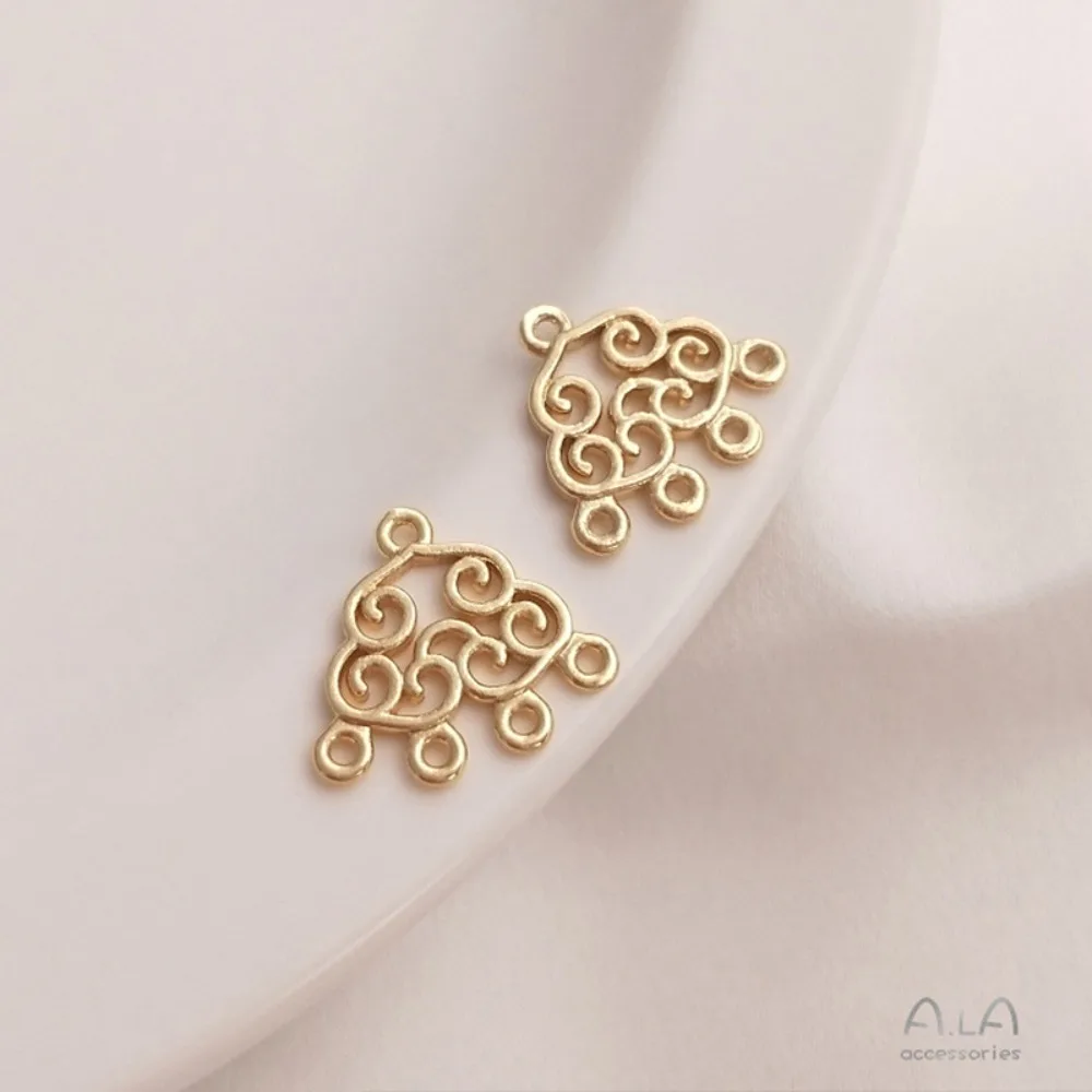 

1Pcs Copper Charms 14K Gold Color Pendant Hollow Flower Totem Double Hanging Multi-Hanging DIY Earrings Bracelet Accessories