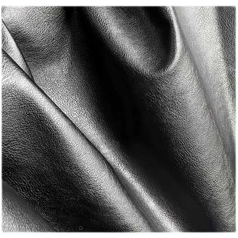 Black Yogon Leather Texture Jacket Background Bag Fabric Soft Leather Non-Elastic High-End Clothing Designer Fabric