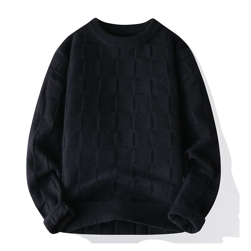 Single Road-suéter de gran tamaño con cuello redondo para hombre, suéteres a cuadros Y2K cálidos para invierno, Jersey coreano para hombre 2025