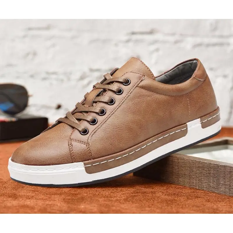 

Мужская повседневная обувь из искусственной кожи большого размера, удобный дышащий круглый носок, низкий каблук, спортивная застежка-молния, всесезонная резинка...