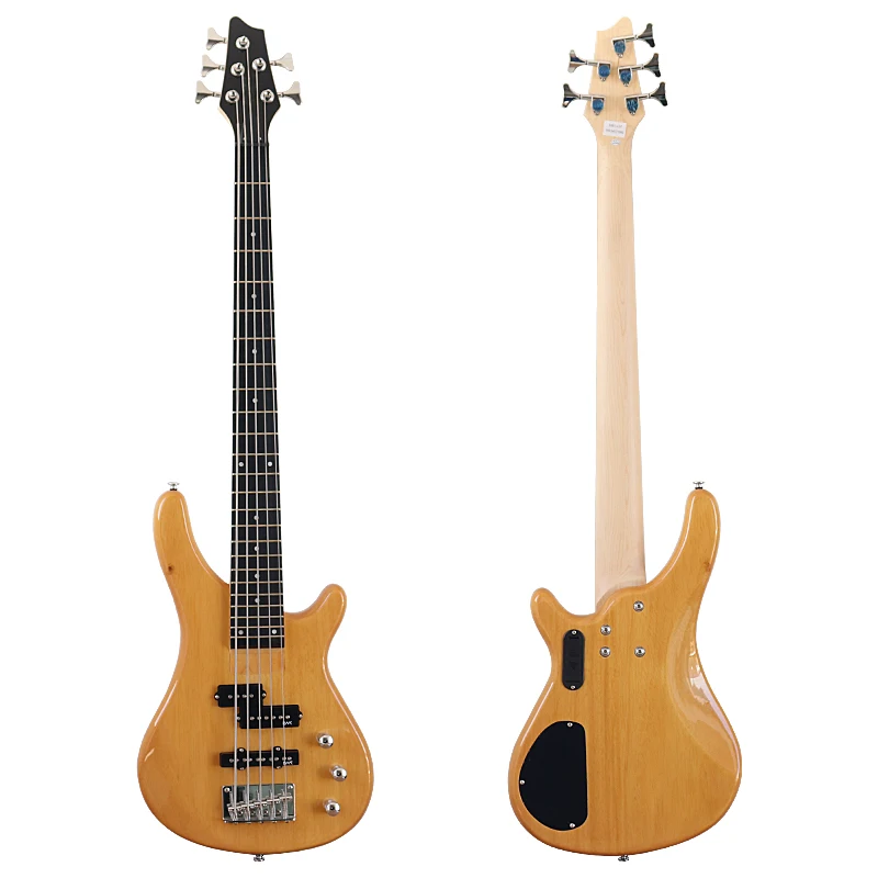 New Arrival Electric Bass Guitar 5 String 43 Inch Solid Bassood Body High Gloss Bass Guitar Natural