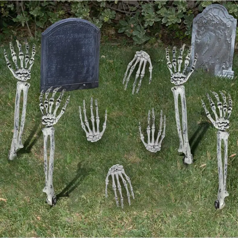 Realistic White Skeleton Arms Hands Ground Stakes Halloween Decor, Creepy Bone Stakes for Lawn Yard Graveyard Tombstone