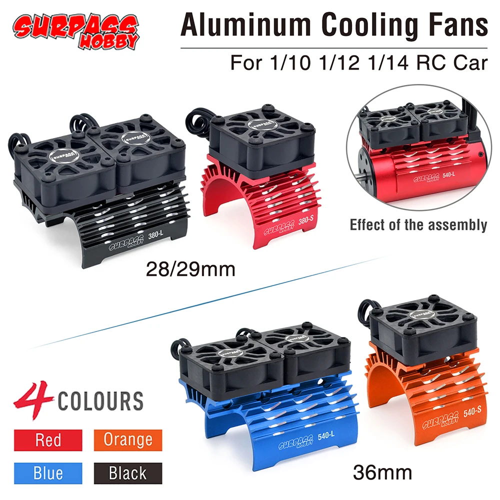 

SURPASS HOBBY RC Motor Fan Cooling Fan Heatsink Metal for RC Car 1/8 1/10 1/12 Scale 380 390 540 550 Brushless Motor 28/29/36mm